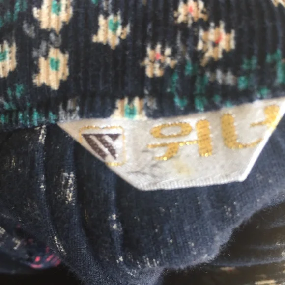 Vintage Black, Green, Red, Cream Floral Corduroy Skirt - Picture 6 of 7